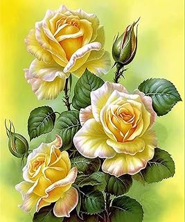 Zariocy 5D Diamond Art Painting Kits Yellow Rose, DIY Paint with Diamond Art Flower Round Full Drill Crystal Diamond Embroidery Paintings Arts Craft for Home Office Wall Decor 30x40 cm