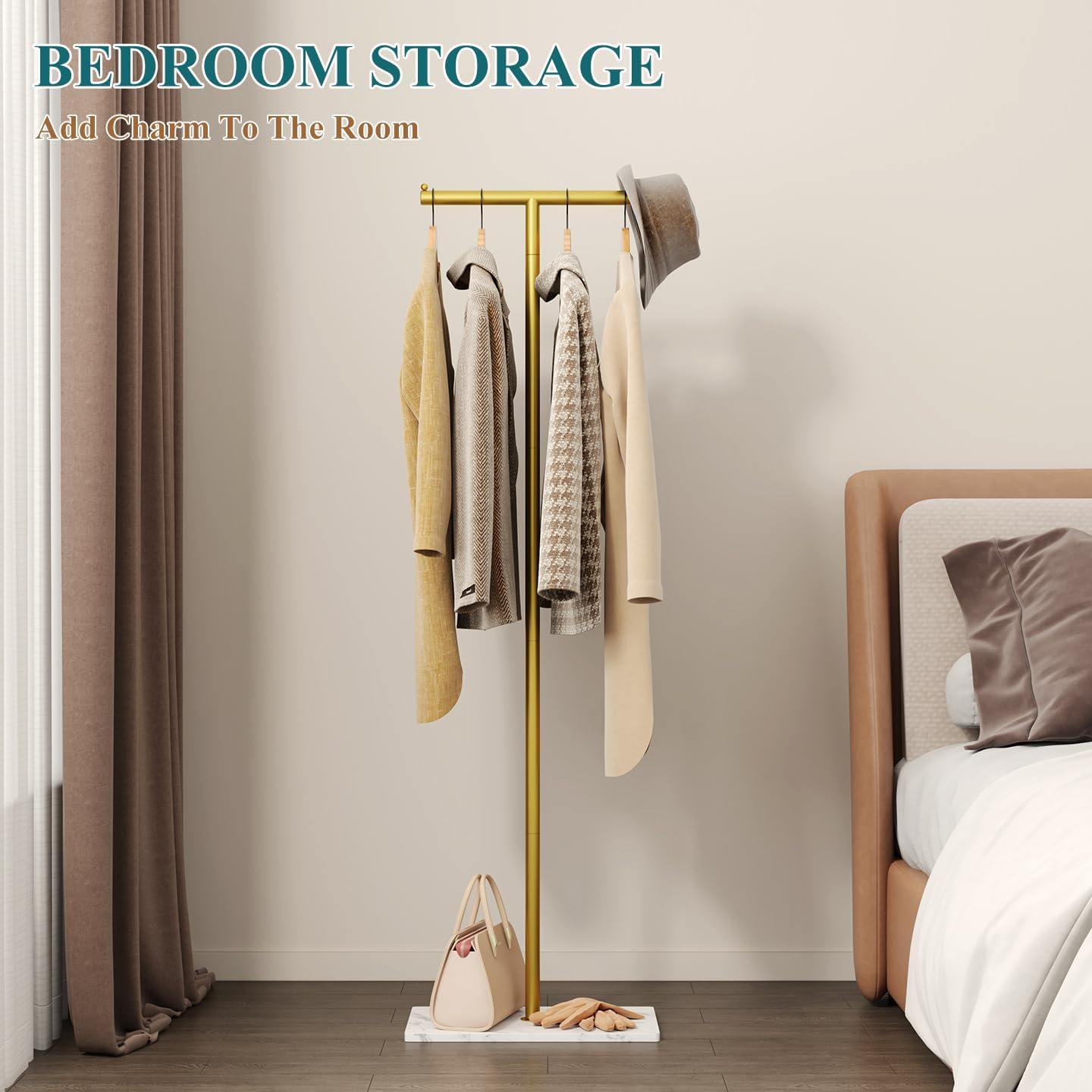 Modern Boutique Clothing Display Stand,67 Inch T-shaped Gold Coat Rack,Heavy Duty Large Clothes Display Rack