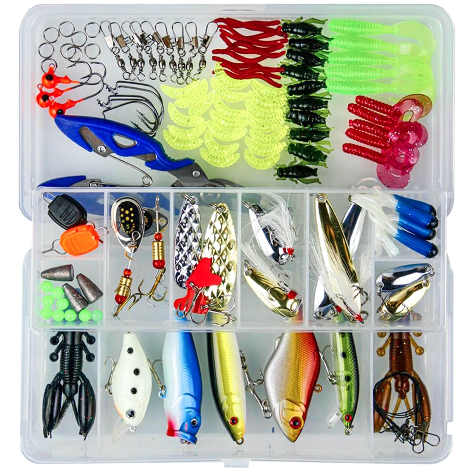 MeianJu 120-Piece Fishing Lures Kit – Pike, Bass & Saltwater Fishing | UV+Corrosion-Resistant Tackle Box, Murky Water Performance
