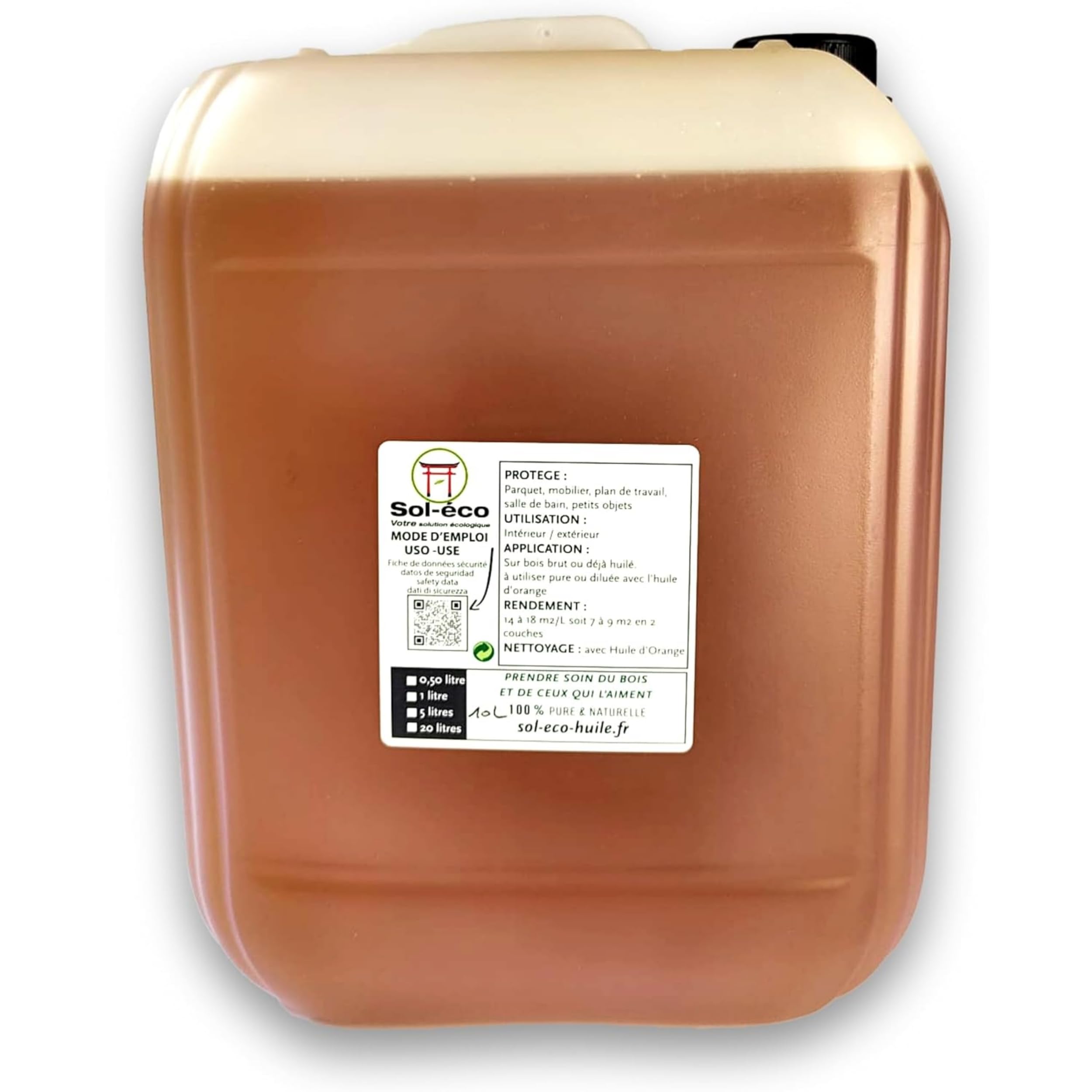 (Sol-éco) Aceite de Tung Puro – Protección y cuidado de la madera – 10L | Interior/exterior - Muebles de jardín, encimera, terraza, cocina, tablas de cortar, teca, parqué