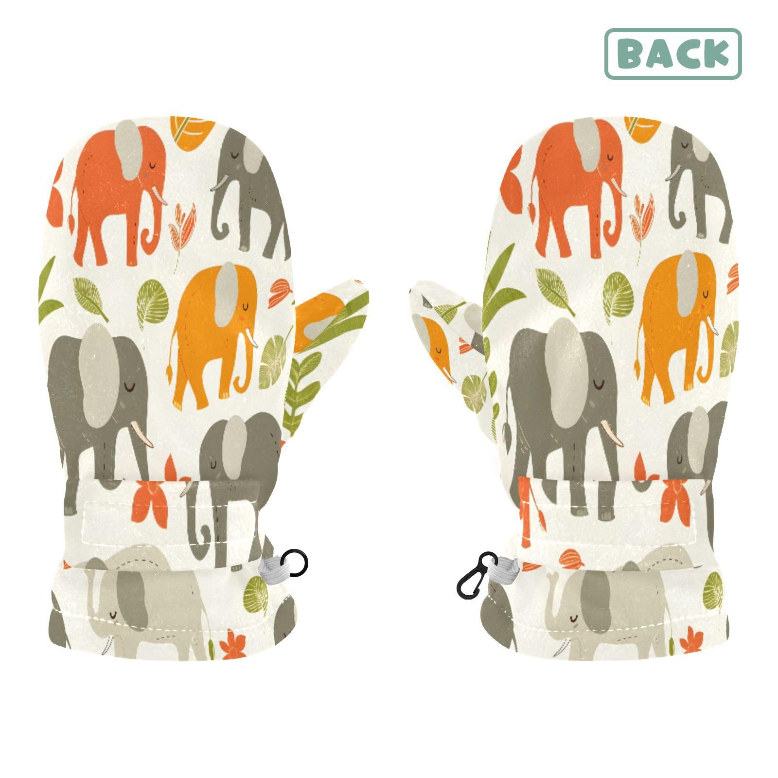 Kid's Winter Gloves Children Warm Gloves Grey Orange Elephants for Boys Girl Age 4-6 Years