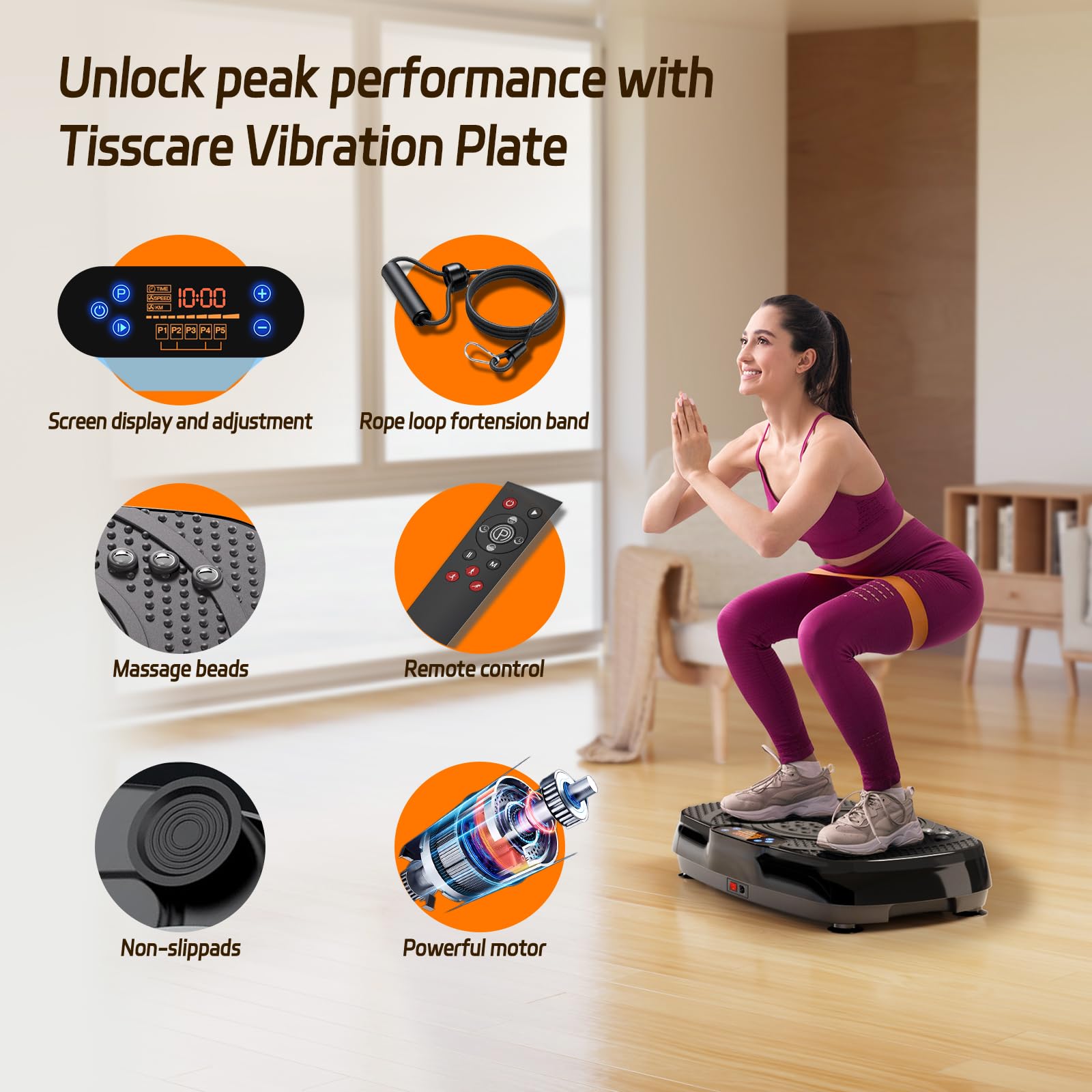TISSCARE Plataforma vibratoria,Moldeadora vibratoria con 120 Niveles, 5 Modos y hasta 400lbs - Tabla vibratoria para Quemar Grasa, moldear el Cuerpo y desarrollar músculos para Mujeres y Hombres