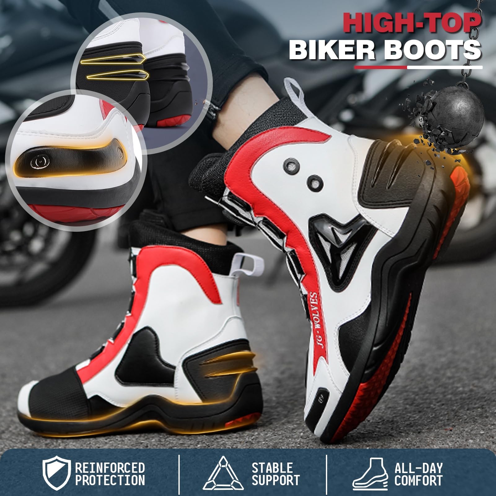 Zapatos de Moto para Hombre Botas Moto de Cuero Reforzados