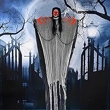 180 cm Halloween Hanging Ghost Decoration, Scary Skeleton with Luminous Eyes and Sound Effects, Scary Hanging Ghost, Skeleton Door Curtain Halloween Hanging Decoration