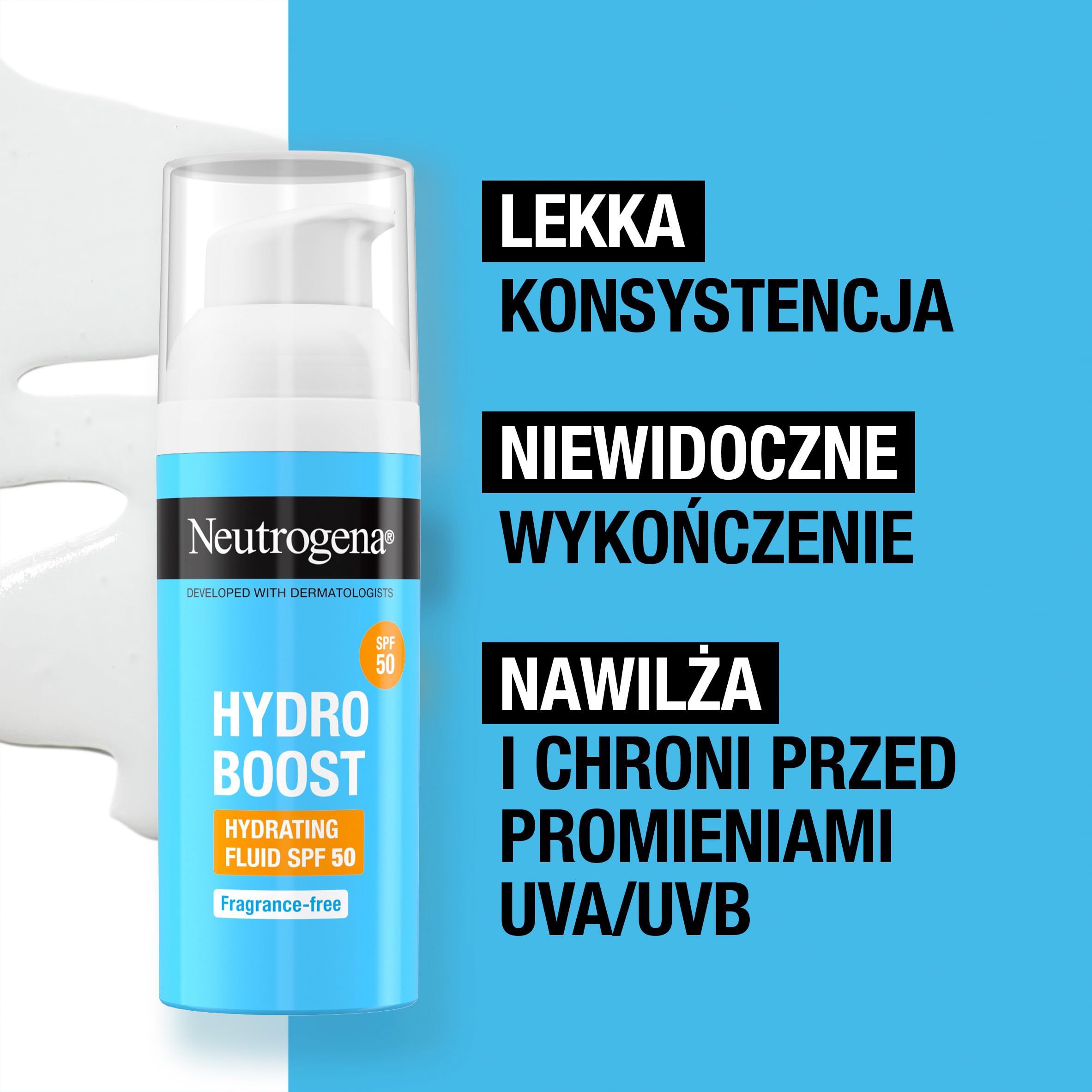 Neutrogena® Hydro Boost Nawadniający Krem z SPF 50, 50ml, głębokie nawilżenie z wysoką ochroną przeciwsłoneczną. Lekka konsystencja długotrwałe nawodnienie, Chroni przed promieniowaniem UVA i UVB.