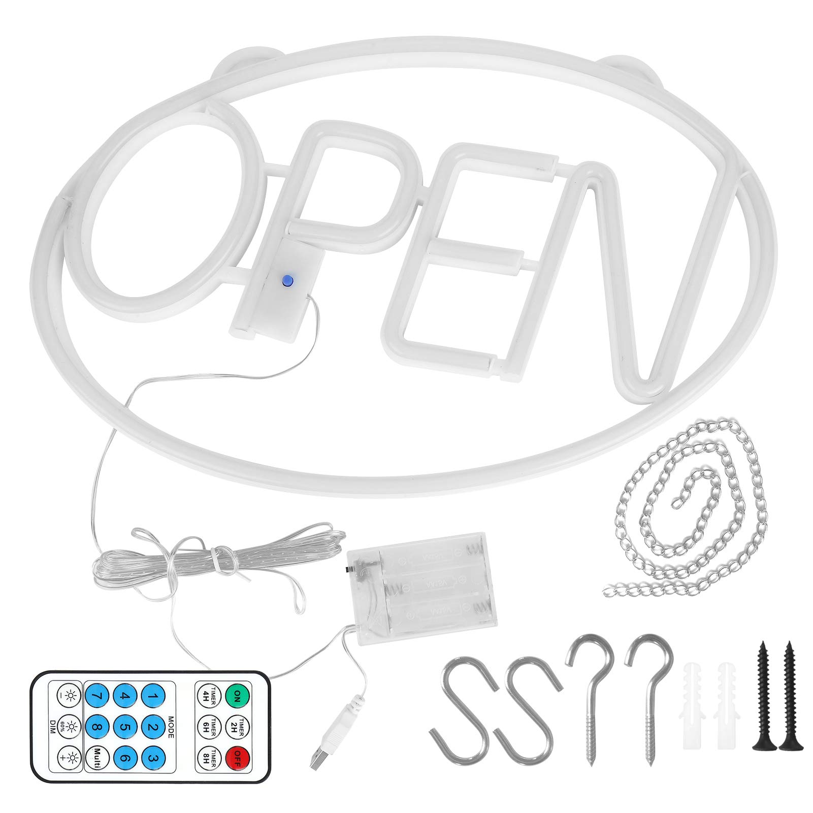 Letrero de neón abierto para empresas, 12 modos de luz USB, batería, letreros colgantes iluminados, pantallas con control remoto para empresas, paredes, tiendas, hoteles, decoración de bares