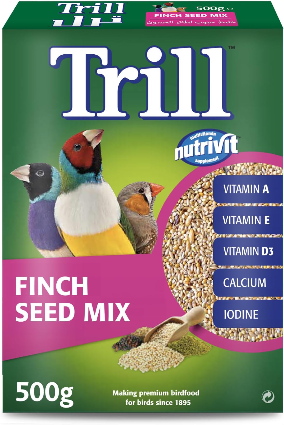 Trill Finch Seed Mix 500g, Bird Food, Finch Bird Seed, a Balanced Blend of Nutrivit Kibbles, Complete Nutrition Bird Food