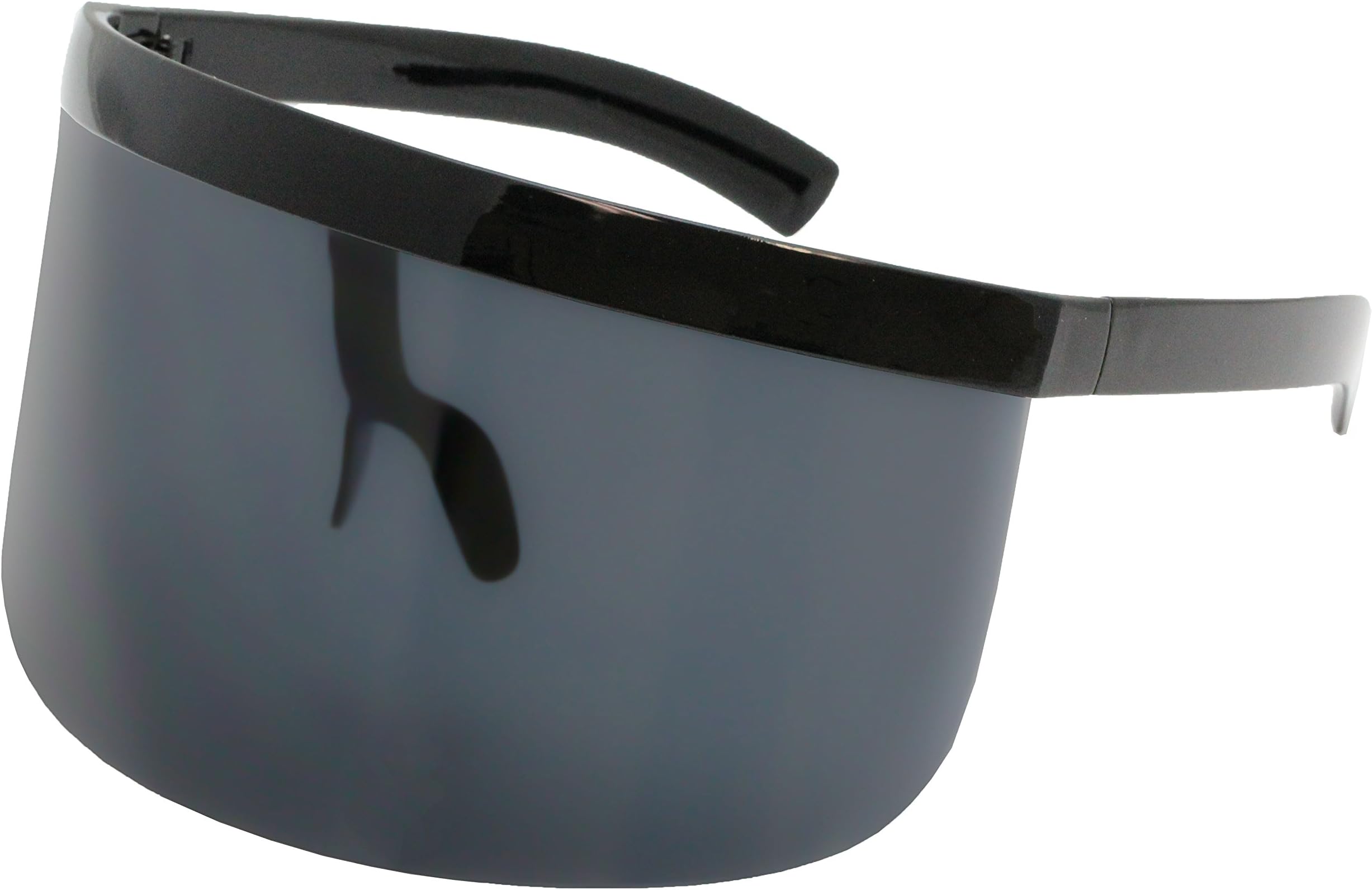 Futuristic Oversize Shield Visor Sunglasses Flat Top Mirrored Mono Lens 172mm (Black)
