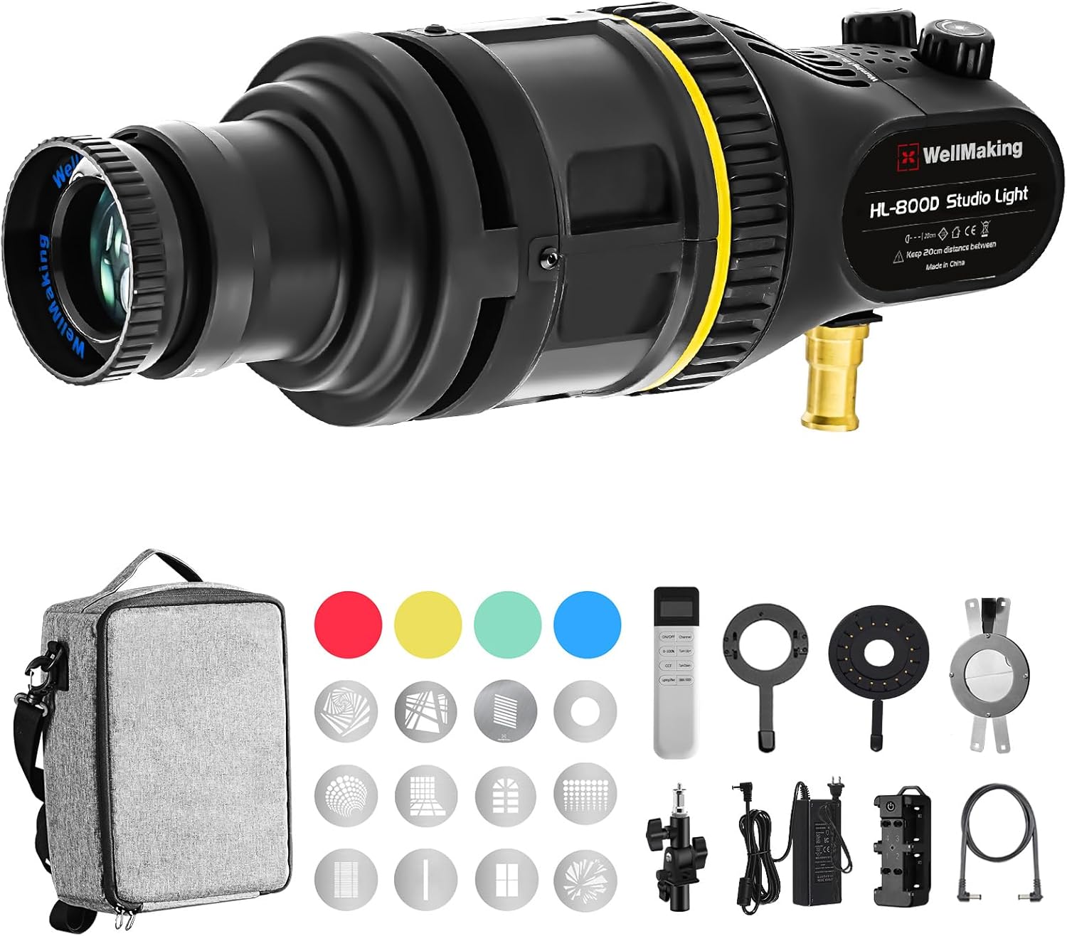 WELLMAKING Optical Snoot Conical HL-800D Kit, Adjustable Focus,with 80W Bi-Color COB LED Continuou Output Lighting Video Artist Modelling Shape Light Studio use with Optical Various Gobos Photography