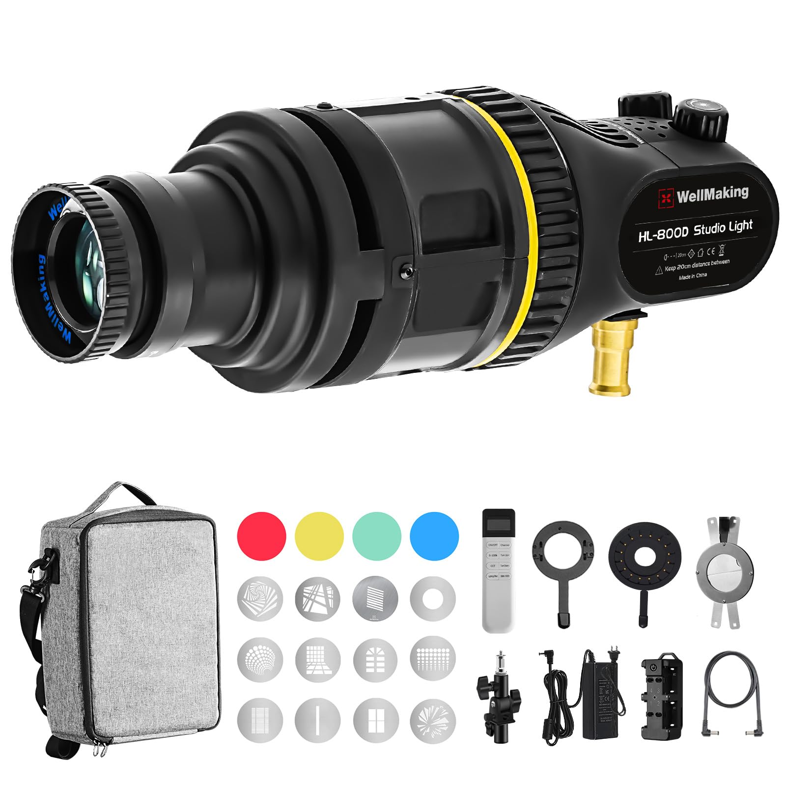 WELLMAKING Optical Snoot Conical HL-800D Kit, Adjustable Focus,with 80W Bi-Color COB LED Continuou Output Lighting Video Artist Modelling Shape Light