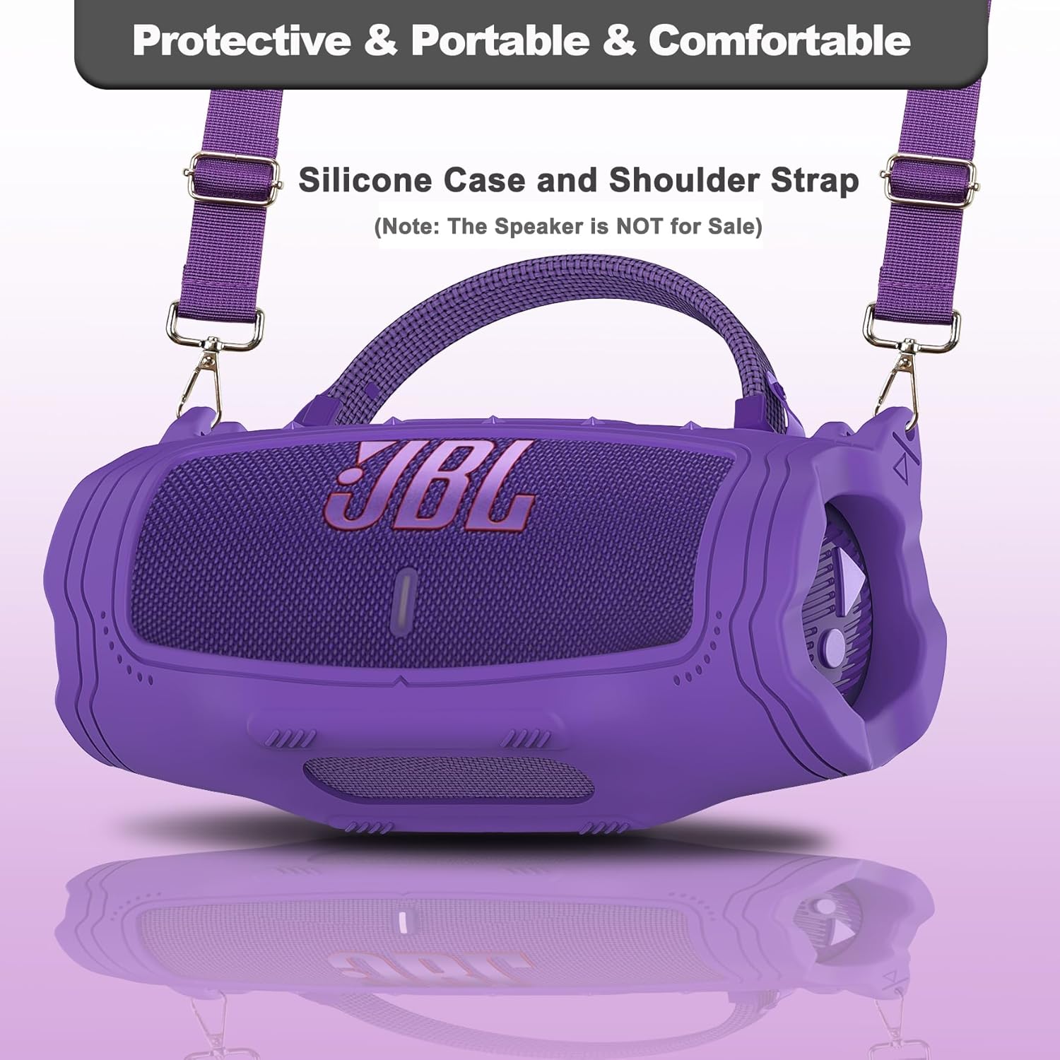 JCHPINE Silicone Cover and Hard Carrying Case for JBL Charge 6 Portable Bluetooth Speaker Accessories, Protective Cases for JBL Charge 6 AI Sound Bluetooth Speaker with Shoulder Strap (Purple) - Image 4