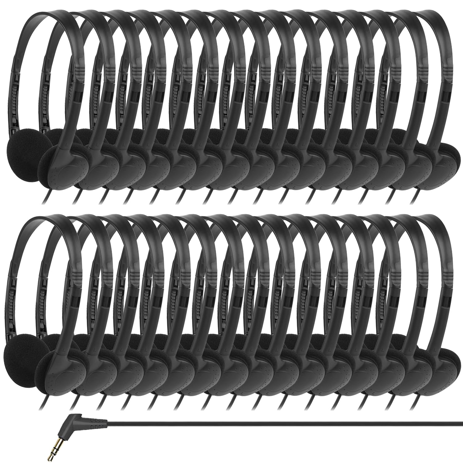 Set di 30 cuffie per bambini, studenti, aule, regolabili, con jack da 3,5 mm, per insegnanti, bambini, ragazzi, ragazze, adolescenti e adulti (GS857, nero)