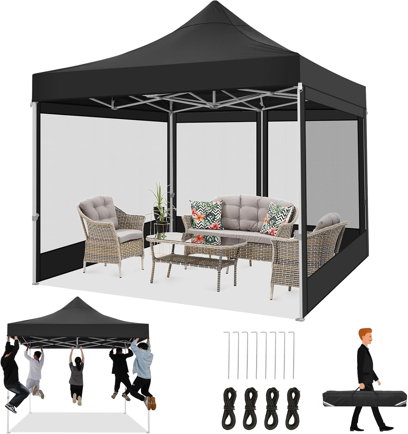 TOOLUCK 10x10 Pop Up Canopy Tent with Sidewalls, Heavy Duty Party Tent with