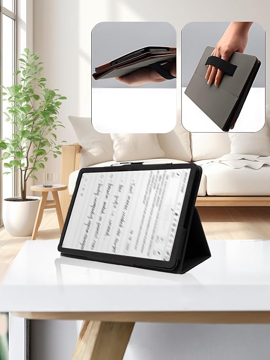 for iFLYTEK AINOTE Air 2 2025 8.2 Inch Android Tablet Case,BOVUGAC Folding Stand Protective Cover with Pencil Holder and Wrist Strap,Full Protection, Premium PU,Scratch Resistant(Black)