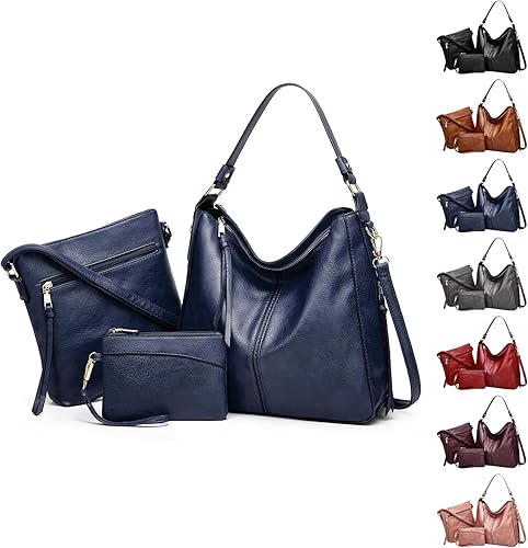 Miniatura 10 de Juego de 3 bolsas de cuero de lujo, bolso cruzado grande y moderno, bolso cruzado suave y cartera Negro