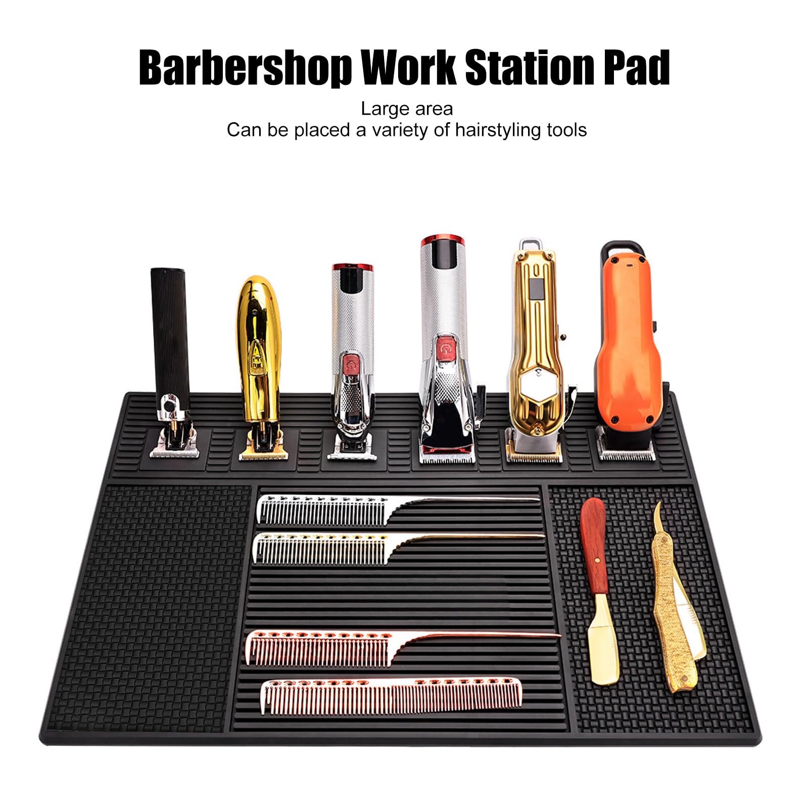 Barber Organized Mat, Prevent Slip Silicone Barbershop Work Station Pad for Clippers Scissors Large Size and Temperature Resistant - Image 2