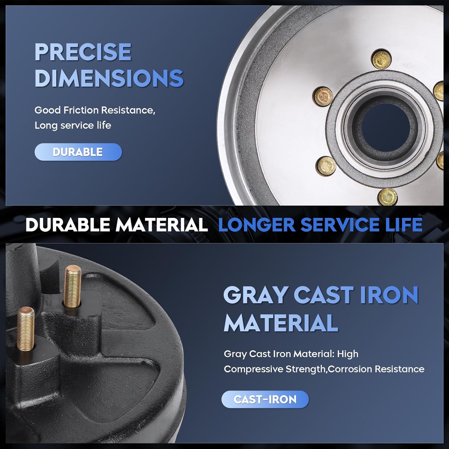 SEHNSUCHT Trailer Brake Drum Kit, 6 Hole on 5.5 Bolt Circle Brake Drum for 5200 lbs 6000 lbs Axles, Replacement 12 Brake Hub Drum Assembly for Rvs, Trailer, and Semi Truck