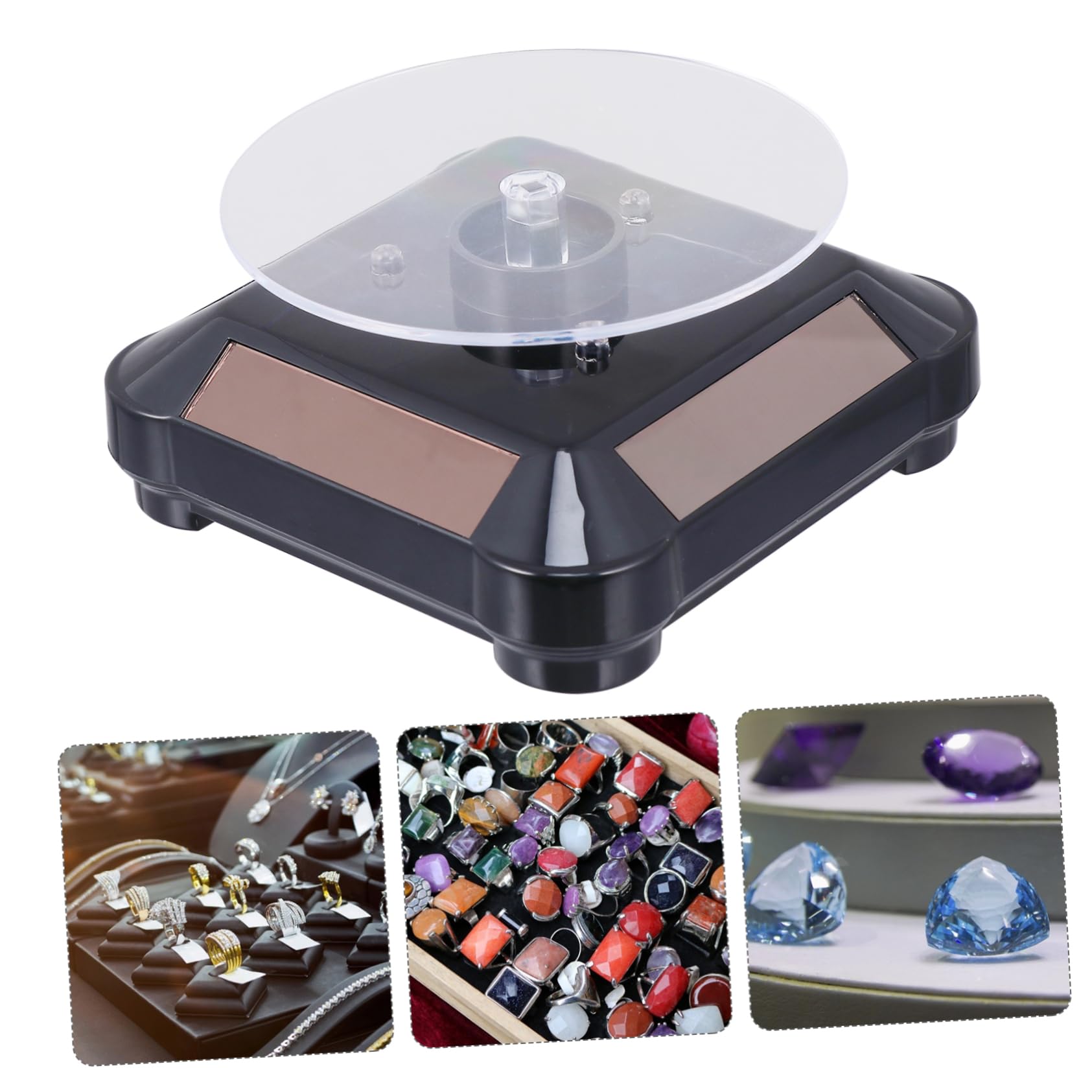 Ibasenice Présentoir Rotatif Solaire LED Pour Bijoux Et Montres - Plateau Tournant 360°, Support D'exposition Pour Vitrine Ou Maison