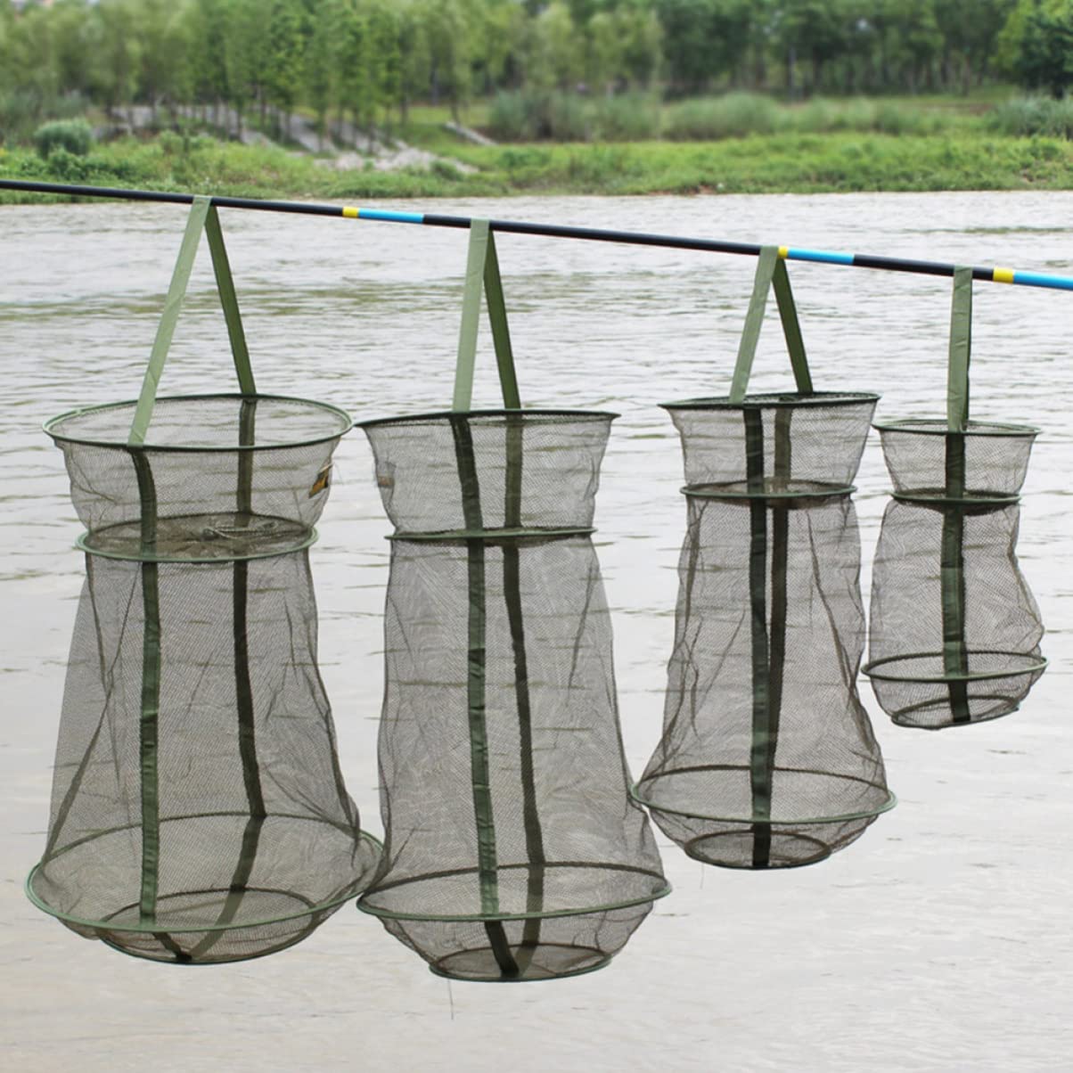 BESTonZON 1set Mesh Fishing Trap Nets with Drawstring Lightweight Fish Cage for Fishing Supplies and Reservoirs Durable Quick Drying Material Prevents Fish Escape 2pcs