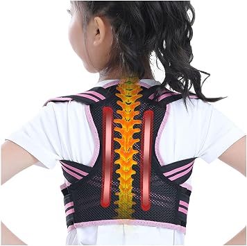 Kids Correction Hunchback Spine Posture Corrector For Children Students Back Straightener High Support Back Brace Shoulders Lumbar Support Belt Sports Waist TrainerPink,M