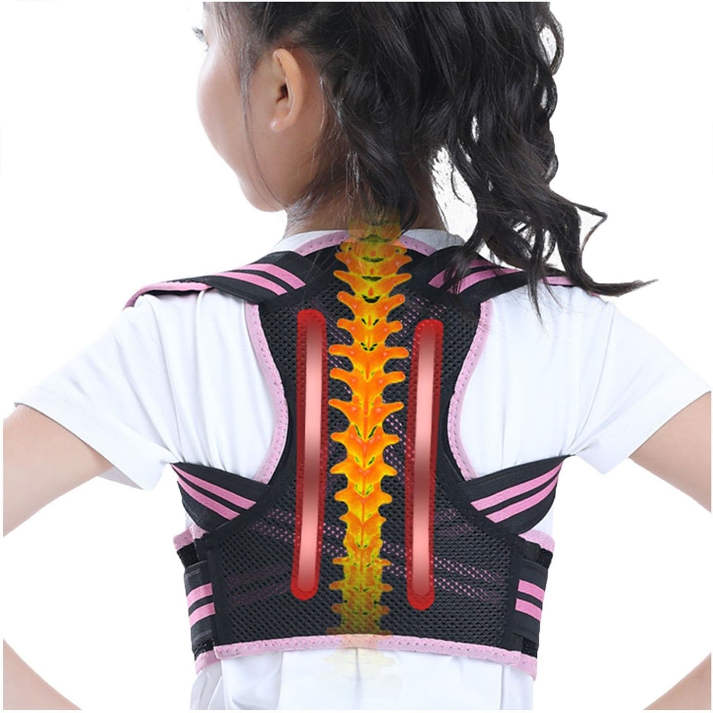 Bambini Correzione Gobba Colonna Vertebrale Correttore Posturale for Studenti Raddrizzatore Schiena Supporto Alto Tutore Schiena Spalle Cintura Supporto Lombare Allenatore Sportivo Vita(Pink,M)