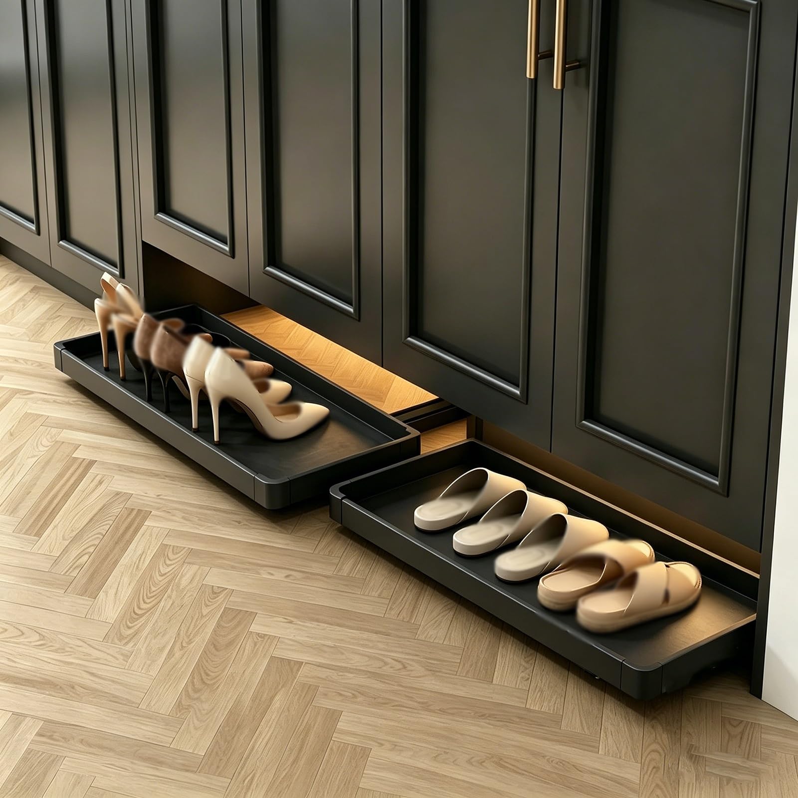 Scarpiera estraibile per armadio, organizer scorrevole resistente, design senza piegatura, larghezza regolabile da 40,6 cm a 90,9 cm, soluzione per riporre oggetti, 46 x 31,5 cm