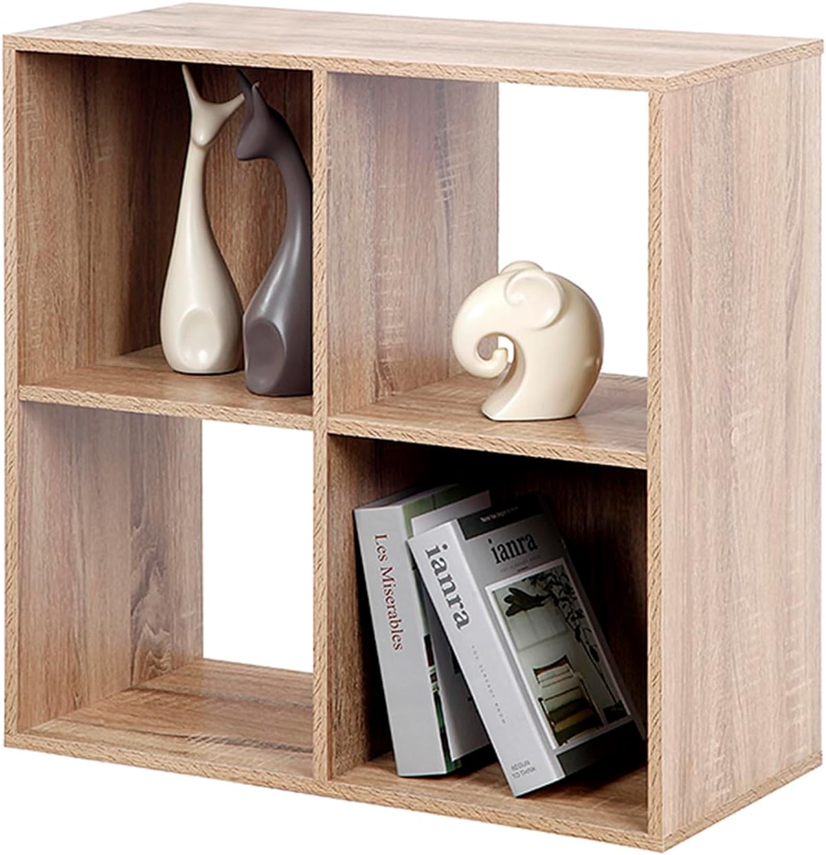 PACHIRA 4 Tier Cube Wood Bookcase Oak,2*2 Solid Bookshelf Cube Storage