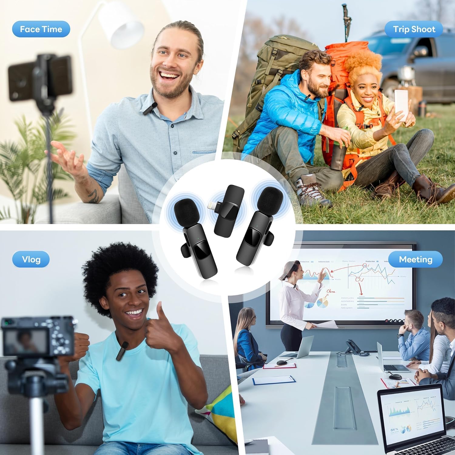 BOVTY Omnidirectional Lavalier Wireless Microphone for Type-C Android & iPhones, Noise Reduction Lapel Mic for Youtubers, Video Recording, Facebook Live All Smartphones Mobile Phone Tablet. (Black) - Image 5 thumbnail
