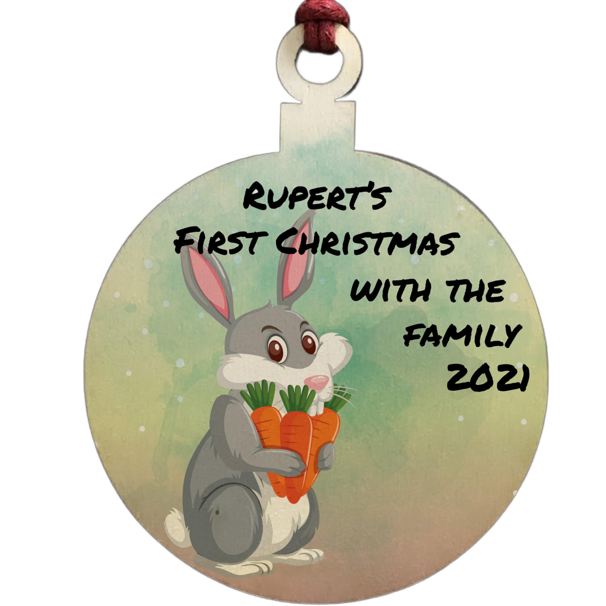 Rabbits 1st Christmas Bauble Hanging Tree Decoration Personalised Gift For Family
