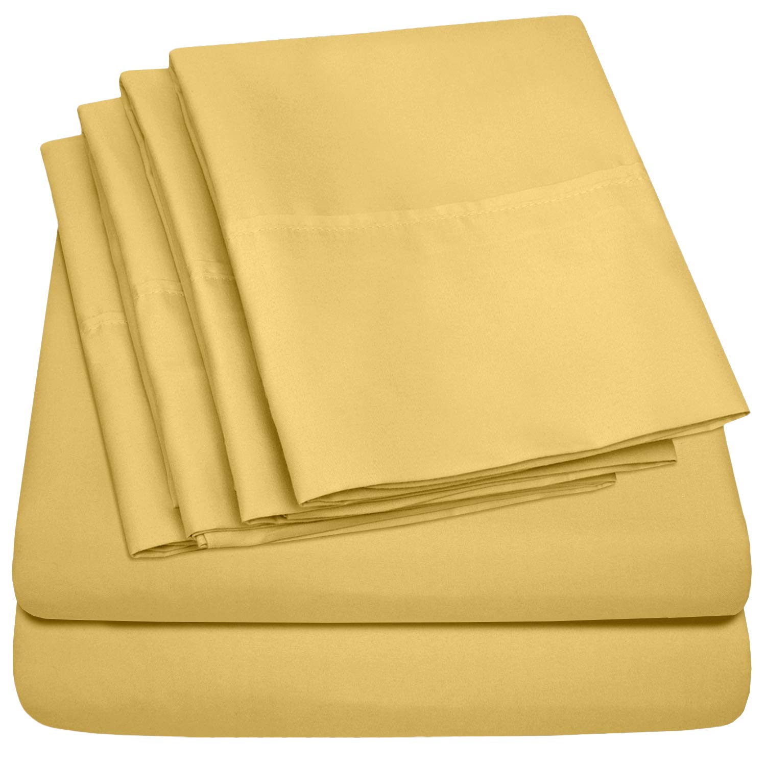 Sweet Home Collection 6 Piece 1500 Supreme Collection Brushed Microfiber Deep Pocket Sheet Set-2 Extra Pillow Cases, Great Value, Split King, Yellow