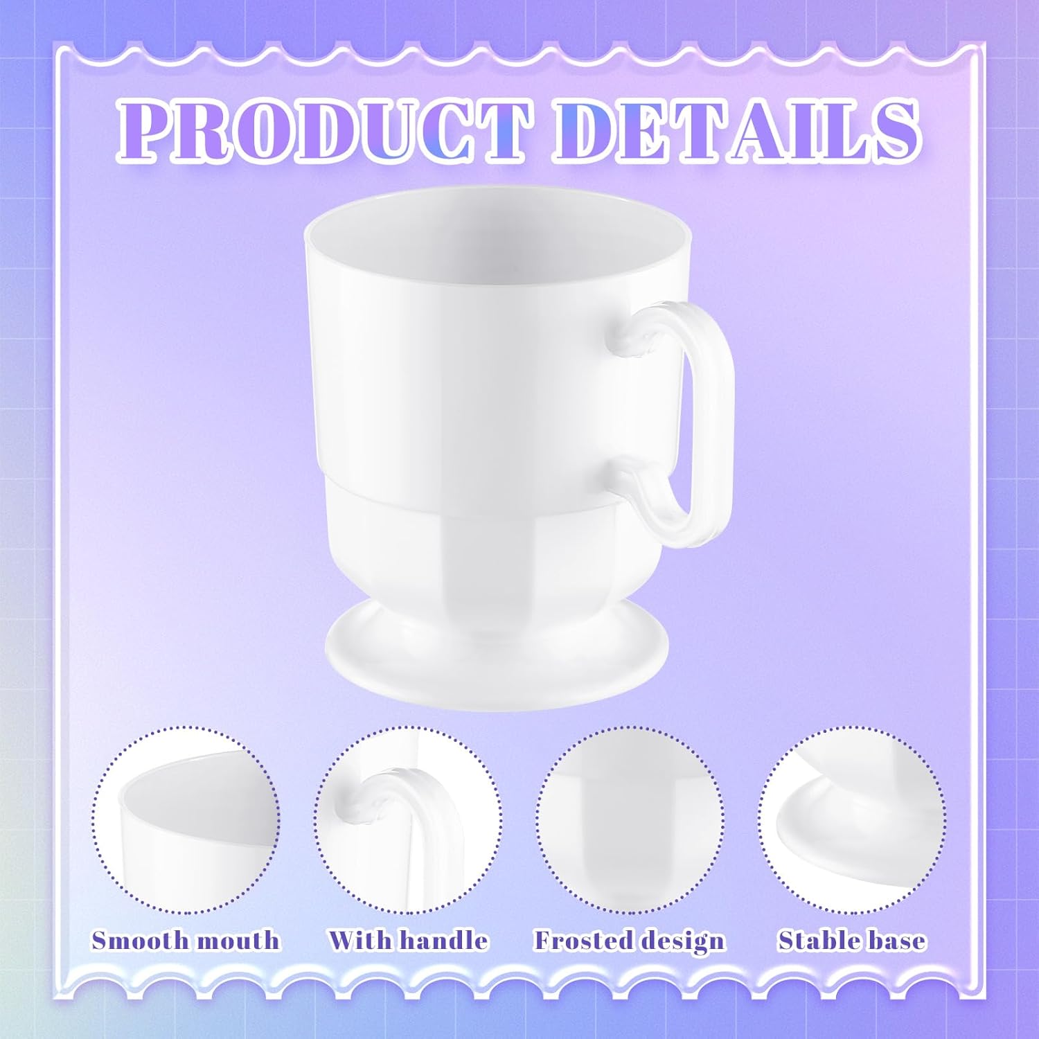 Dandat 50 Pcs White Hard Plastic Coffee Cup Tea Party Cup with Handle 8 oz Disposable Coffee Mug Bulk Reusable Espresso Mug for Tea Party School DIY Craft Birthday Dessert - Image 3
