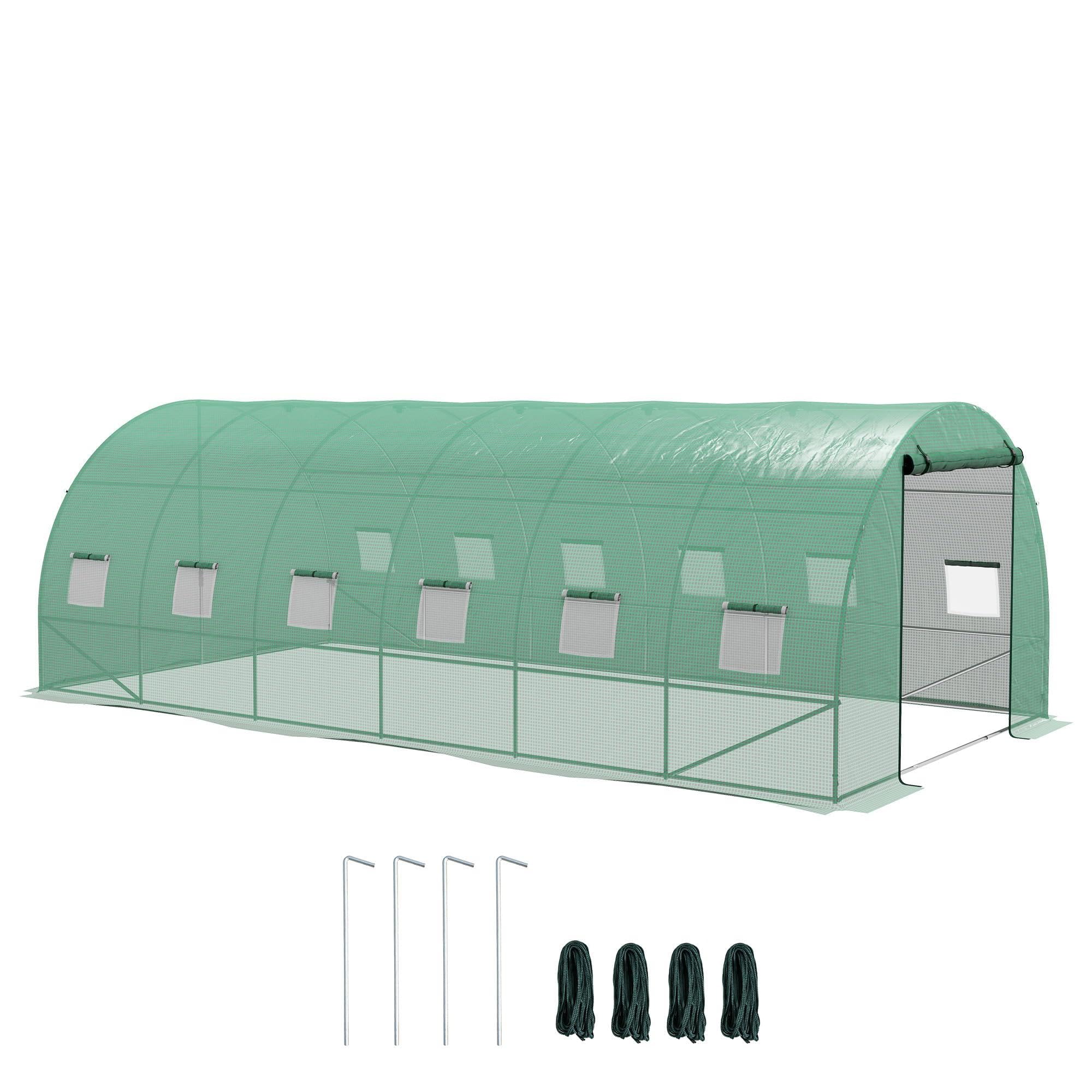 Outsunny Invernadero de Exterior 6x3x2 m con Sistema de Riego Integrado y 12 Ventanas con Malla y 1 Puerta Enrollable para Jardín Patio Verde