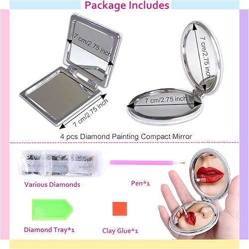 Miniatura 4 de DLDXGXNR 4 piezas de pintura de diamante espejo compacto arte de diamante espejos compactos pintura de diamante monederos espejo espejo espejo