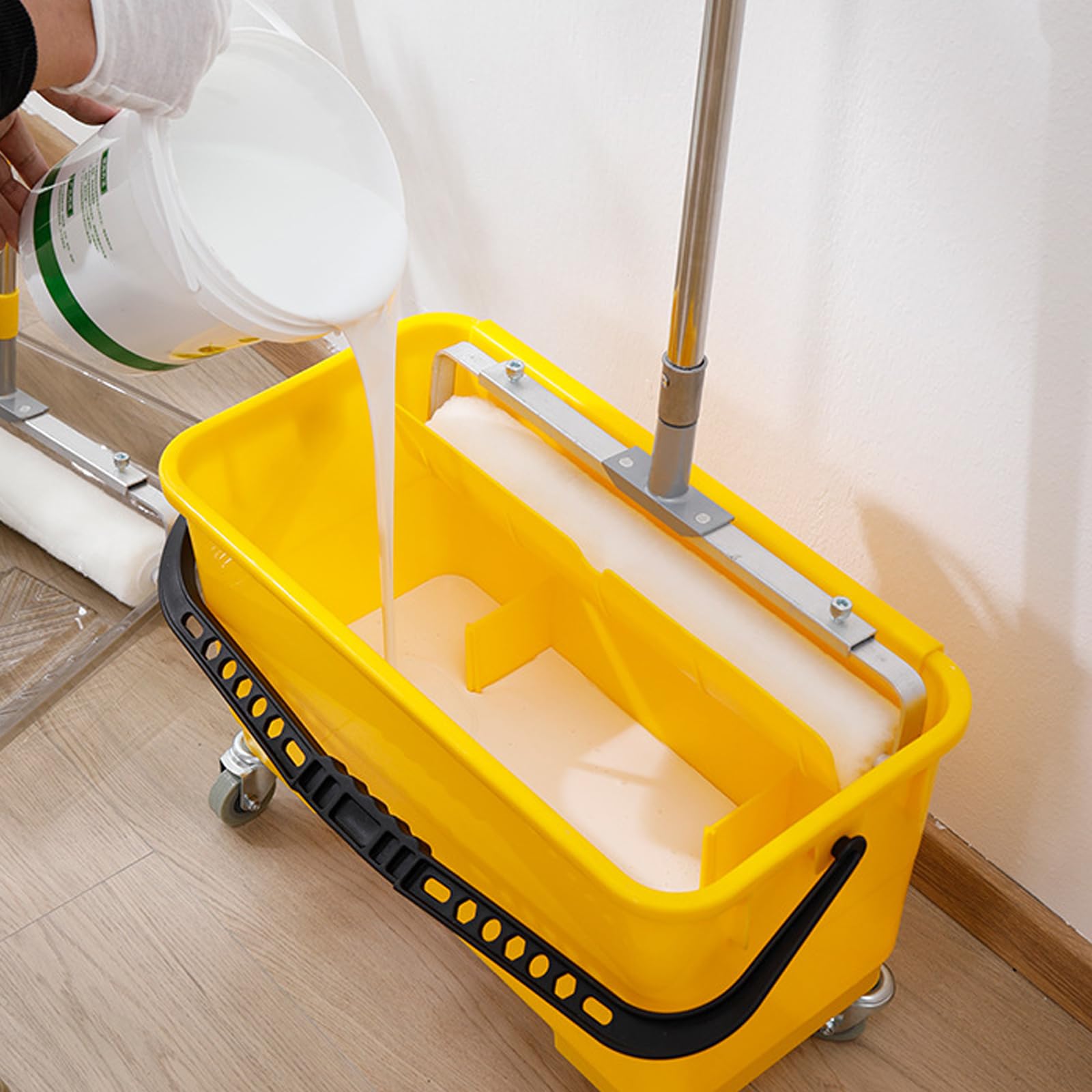Tambor De Pintura con Ruedas Universales Bandeja para Rodillos De Pintura De Emulsión con Escurridor Y Asa Herramienta Extraíble para Pintar Paredes