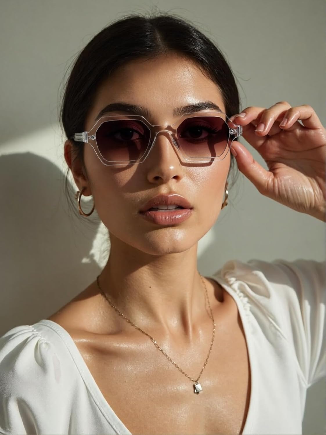 Retro Hexagon Sunglasses for Women Small Frame Vintage Sunglasses Classic Vintage Shades UV400 Protection - Image 3