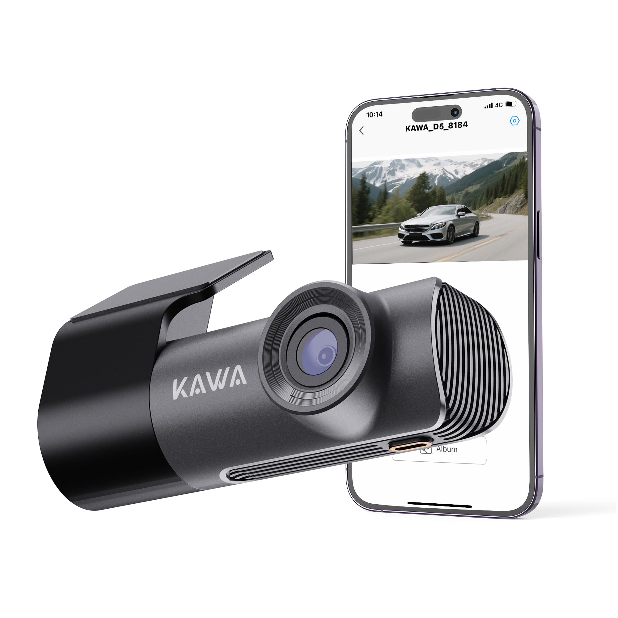 KAWA 2K 1296P Car Dash Cam with WDR and Super Night Vision, Super Capacitor, 360° Rotate, WiFi App Control, Loop Recording, G-Sensor, Hidden Design (for Car)