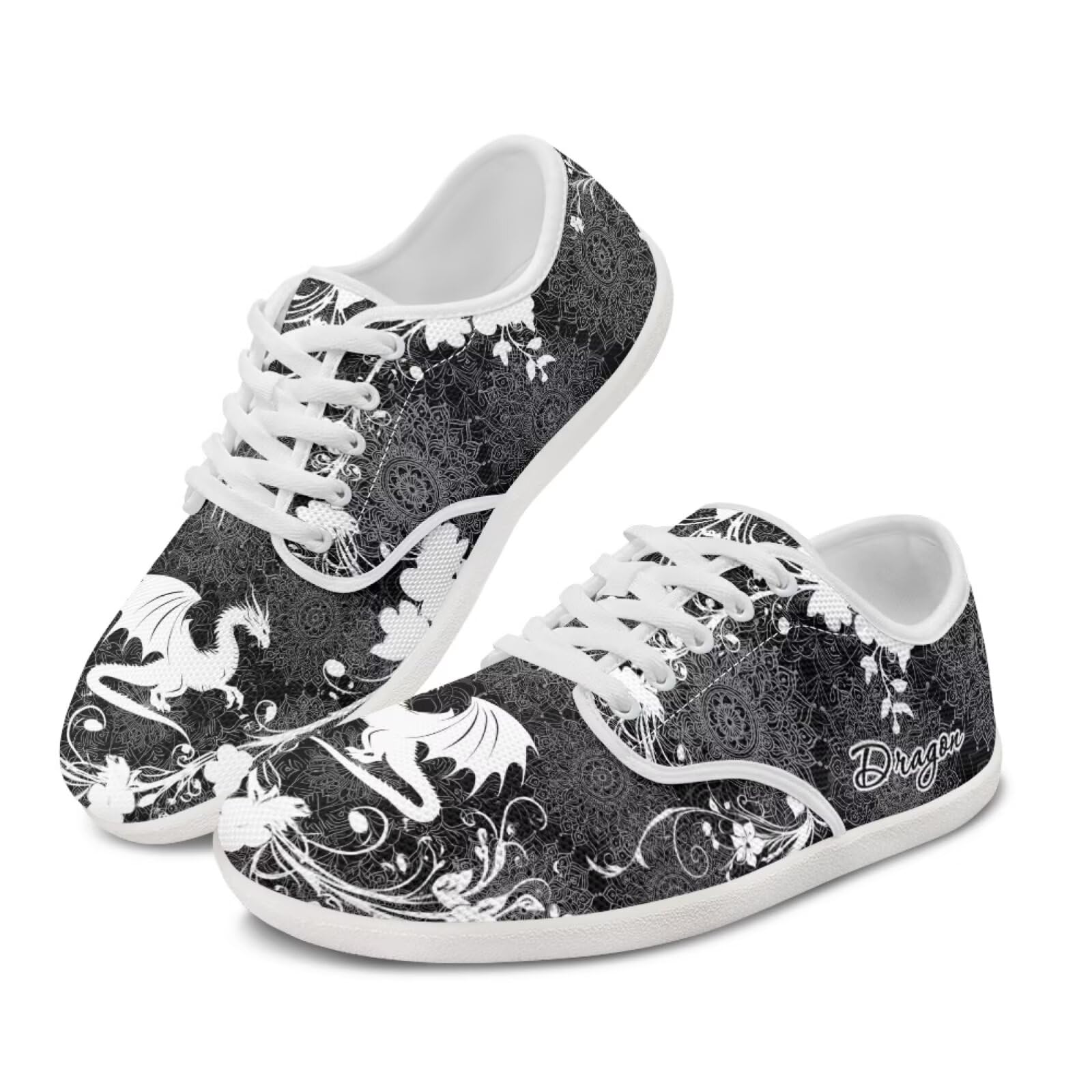 Pointodoor Men's Dragon Barefoot Shoes Wide Toe Box Zero Drop Sole Running Shoes Boho Mandala Minimalist Walking Sneakers Lightweight Slip on Cross Training Shoes Casual Flats US 7.5