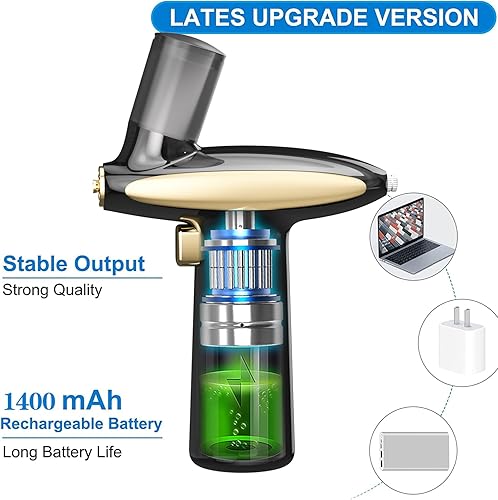 Miniatura 2 de Kit de aerógrafo con compresor de aire 32PSI Kit de aerógrafo inalámbrico de mano recargable automático, kit de cepillo de aire de peluquería, arte