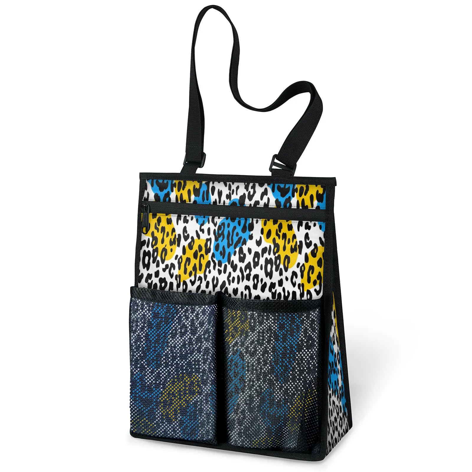 Ourtheme Leopard Design Portable Shower Bag for Travel Gym Camp Beach Tote Shower Caddy Bags Hanging Toiletry Organizer