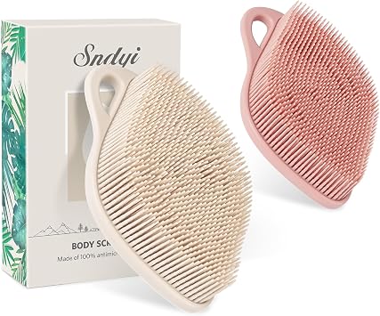 Sndyi Silicone Body Scrubber, Gentle Exfoliating Body Scrubber for Sensitive Skin, Leaf Shaped Shower Scrubber for Body with Lathering Bristles, Silicone Loofah Body Brush for Showering, 2PCS