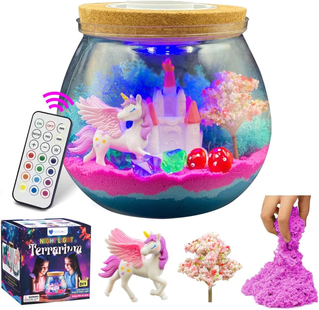 Mumfactory Unicorn Night Light Terrarium Kit - Gifts for Girls Age 4-12 - Birthday Present for Ages 4 5 6 7 8-12 Year Old