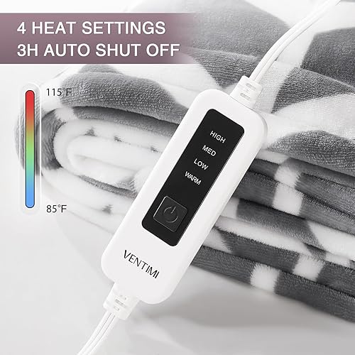 Miniatura 2 de Manta eléctrica con calefacción, manta térmica de 50 x 60 pulgadas con 4 niveles de calor y apagado automático de 3 horas, manta de calentamiento