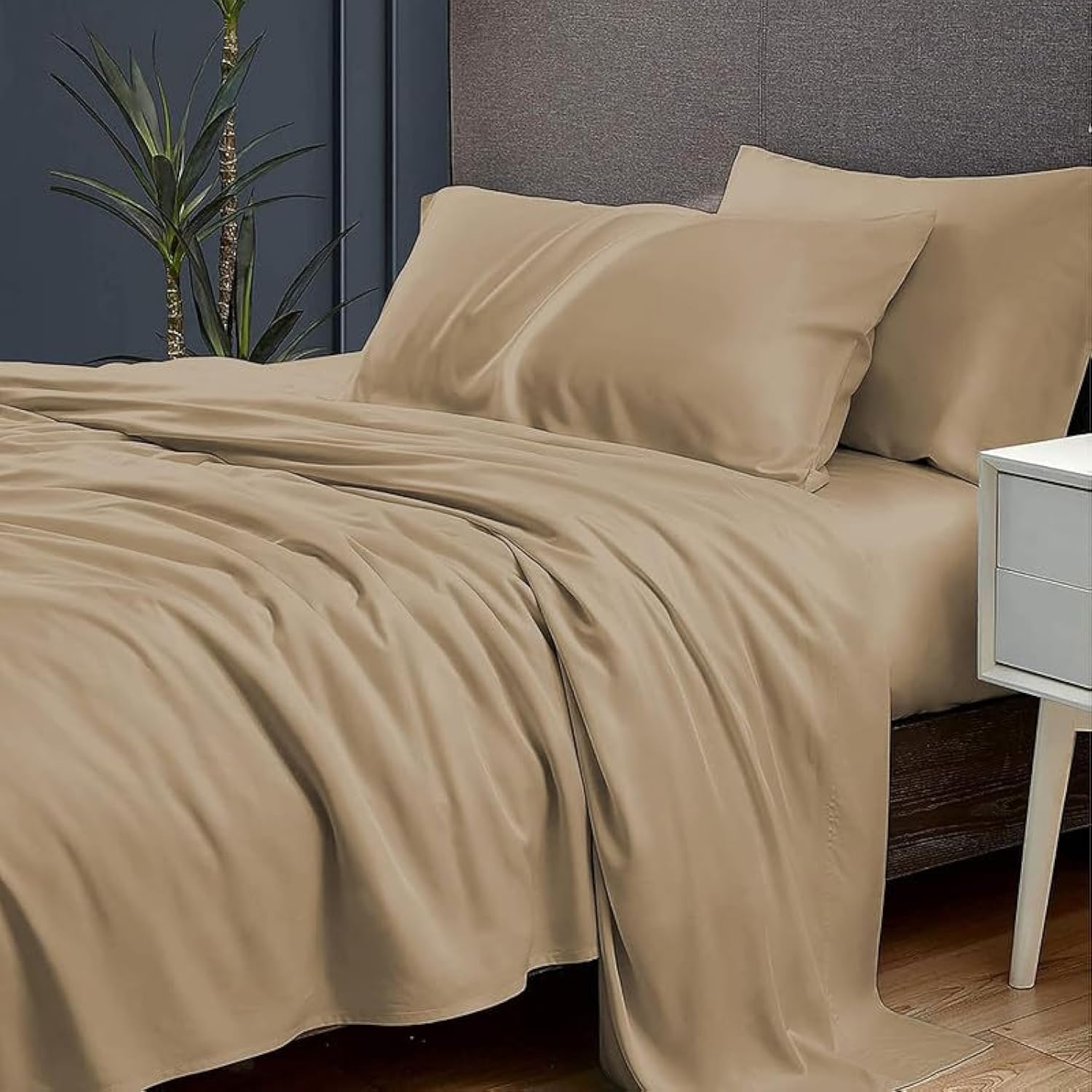 Rajasthan Crafts Polycotton 400 TC 110GSM Brushed Micro Fabric Super Soft Elegant Colors Shrinkage & Fade Resistant Double Bedsheet with 2 Pillow Covers (90x100 Inches, Beige Colour)-image-33