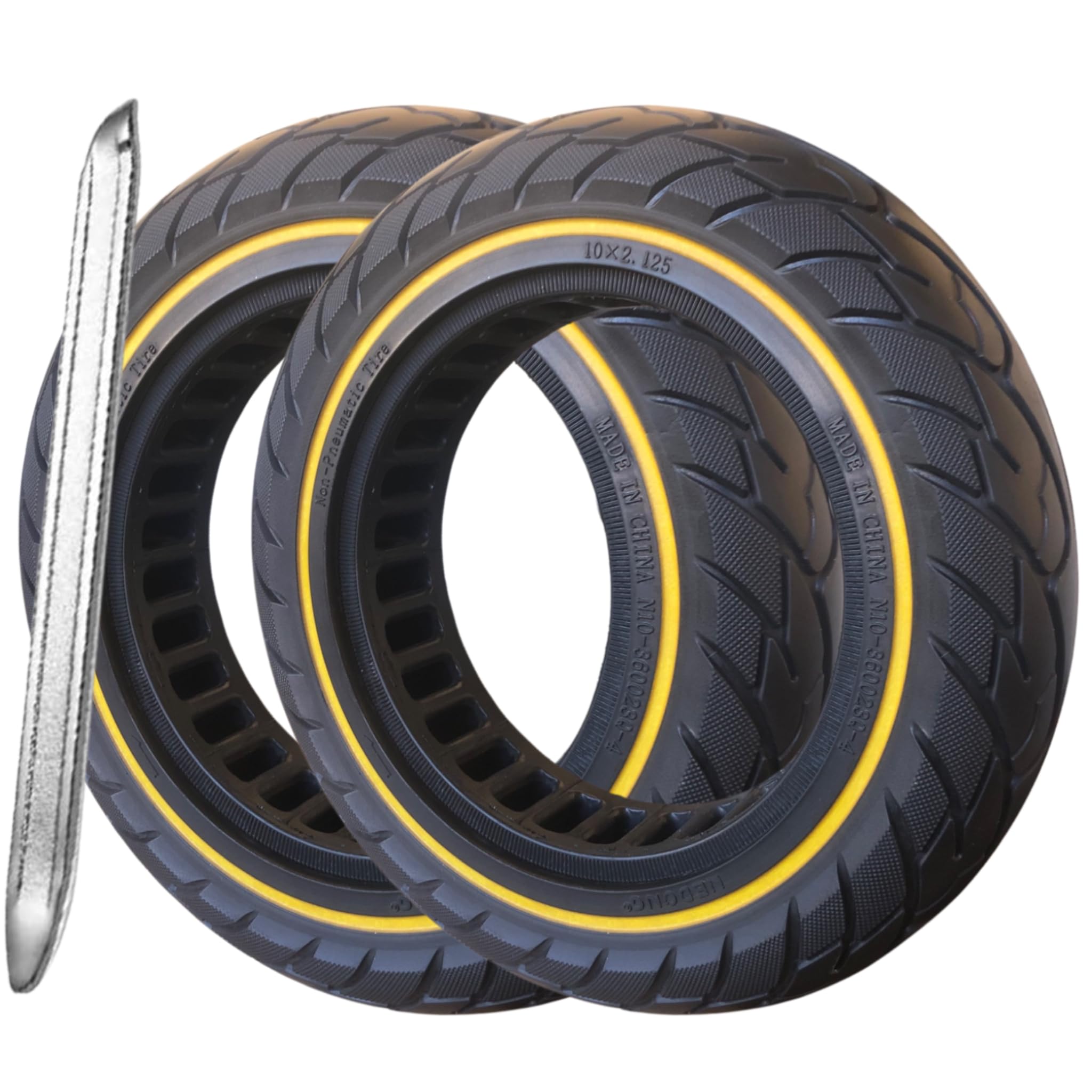 2 Ruote Piene 10x2.125 per Monopattino Elettrico – Gomma Piena Antiforatura Ammortizzata Anti Scivolo, Pneumatico Solido 10" Compatibile con Vivobike M-V30, Ninebot F40 (Blu 2pz+leva)
