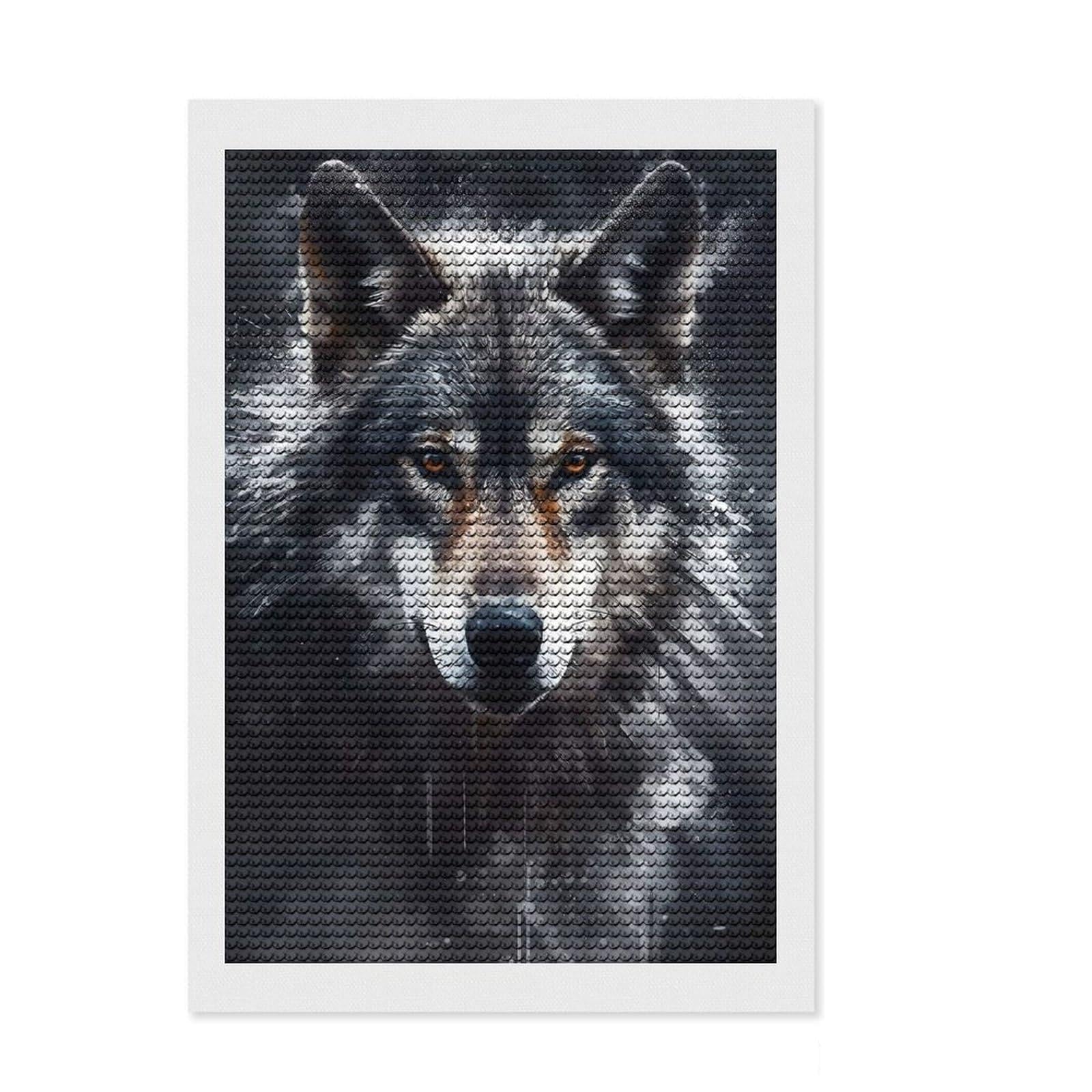 Junmoney Charcoal Wolf Portrait Crystal Diamond Art Kit 8"x12", Festive Craft Gift, Aesthetic Room Decor, with Tool Kit, Creative Gift Idea