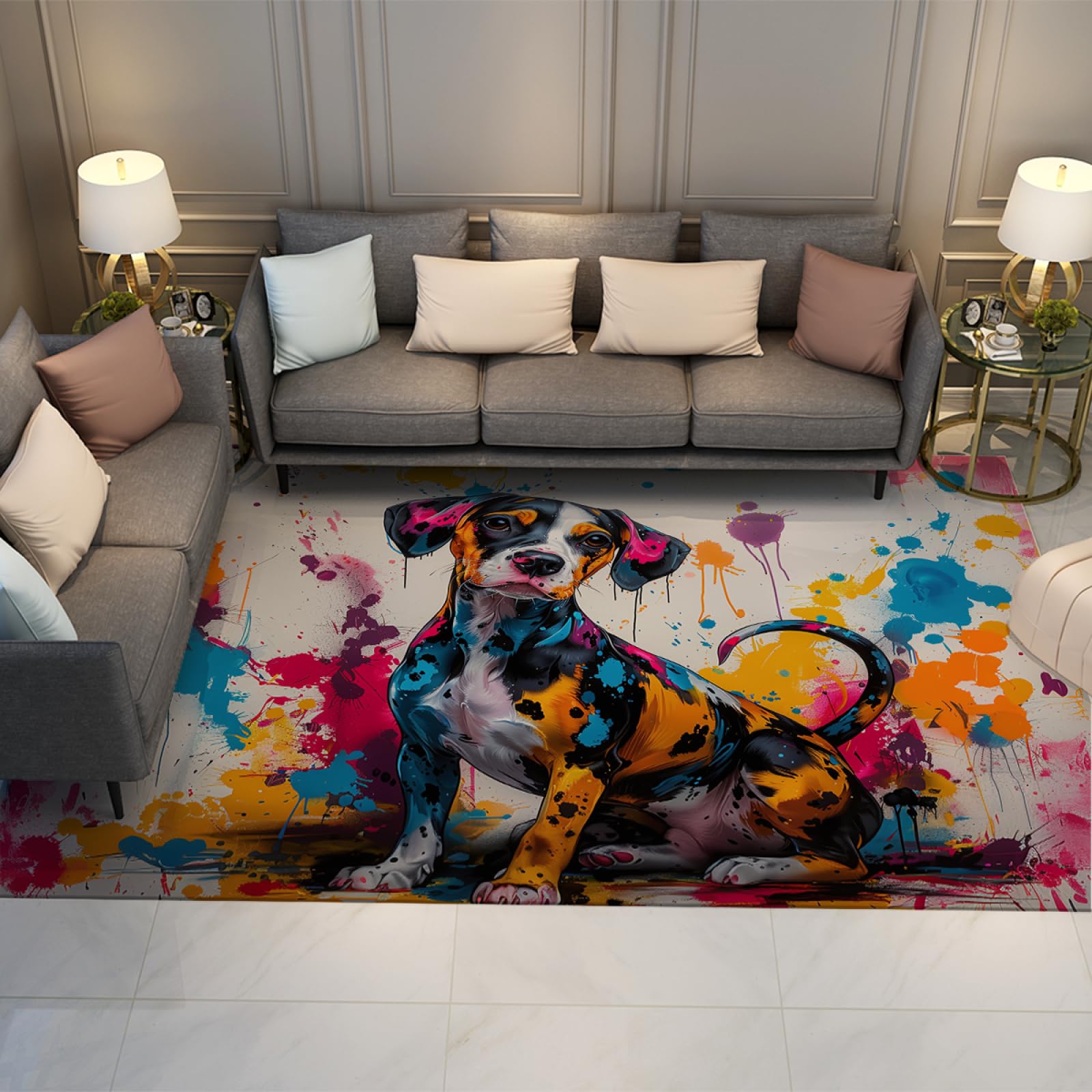 Tapis de sol graffiti chiot mignon lavable pour chambre d'enfant 60x180cm
