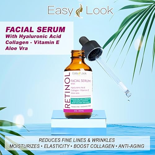 Miniatura 4 de Suero de retinol para la cara con ácido hialurónico hidratante, colágeno, vitamina E y aloe vera. Suero facial antienvejecimiento, aprieta la