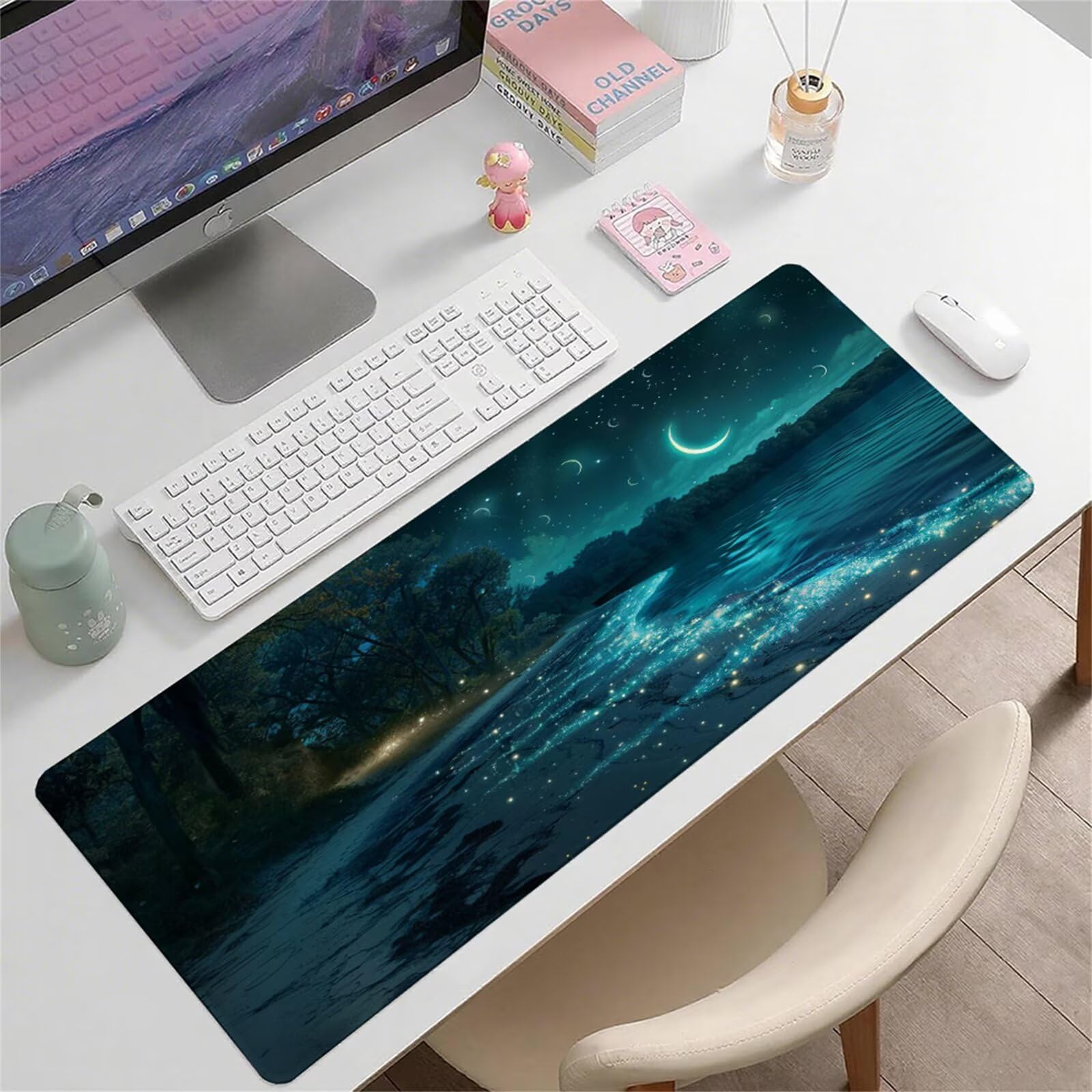Niebieska podkładka pod mysz XXL 1400 x 600 x 3 mm plaża pod ręką akcesoria biurowe antypoślizgowa gumowa podstawa i zszyte krawędzie podkładka pod mysz dla graczy do dekoracji biura dekoracyjnego