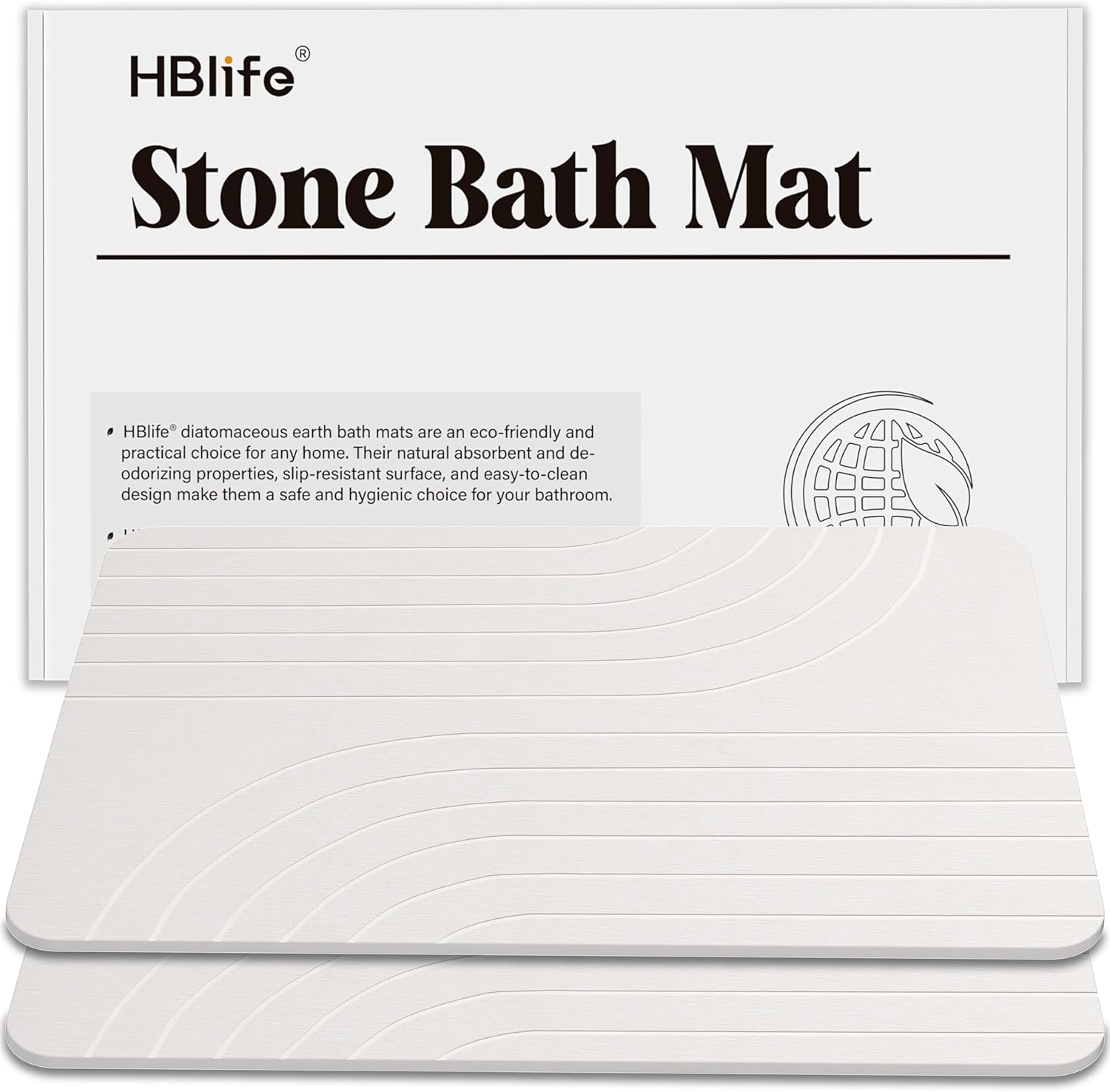 HBlife 2 Pack Versatile Stone Bath Mat, Non-Slip Quick Dry Bathroom Floor Mat, Stone Drying Mat for Kitchen Counter, Mat for Large Dog Water Bowls, White - Boho