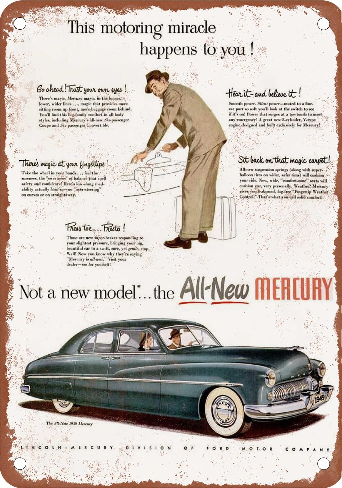 Miaomansenstore Metal Sign - 1949 Mercury Vintage Ad 09 - Old Retro Rusty Look Home Decor
